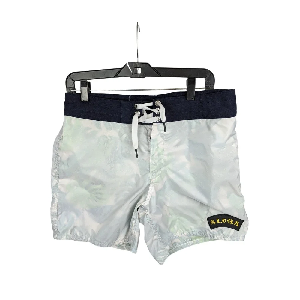 Birdwell Beach Britches Aloha Board Shorts Mens 32 Made in USA Birdie Surf Navy